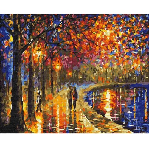  Slika za samostalno slikanje - An autumn walk in the light of street lamps 50x40 Cijene
