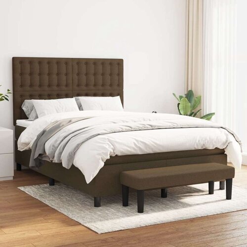  Box spring postelja z vzmetnico temno rjava 140x200 cm blago, (20901958) Slike