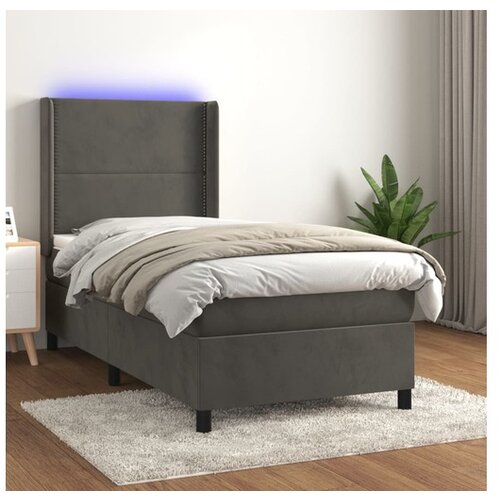  Box spring postelja z vzmetnico LED temno siva 90x190 cm žamet Cene