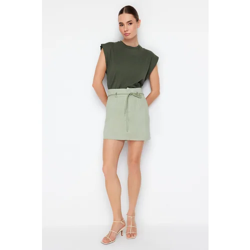 Trendyol Khaki Binding Belt Detailed Mini Woven Skirt