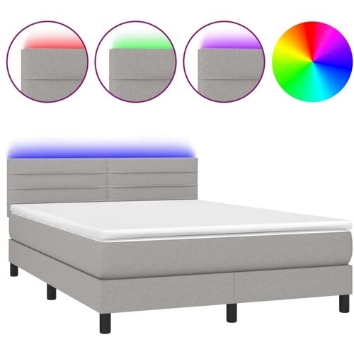  Box spring s madracem LED svjetlosivi 140x190 cm tkanina Slike