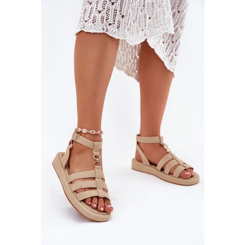 Boto Ladies Platform Sandals With Golden Detail Beige Kartia Cene
