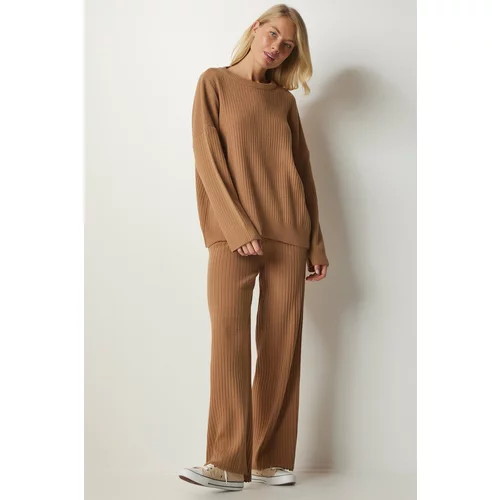 Happiness İstanbul Women's Biscuit Knitwear Sweater Pants Suit