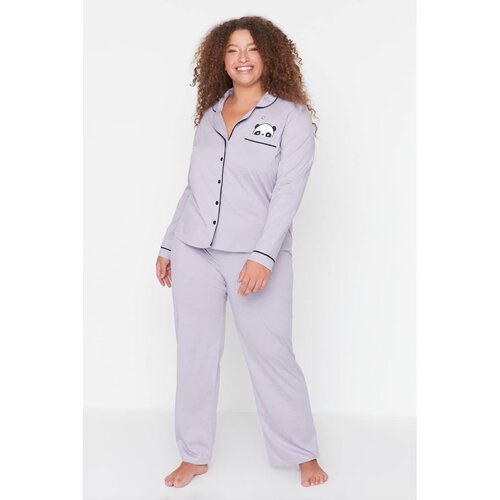 Trendyol Curve Lilac Bias Detailed Knitted Pajamas Set Slike