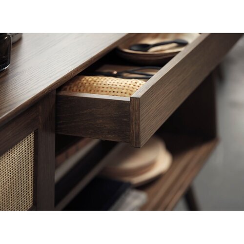 Unique Furniture Temno rjava nizka komoda v hrastovem dekorju z drsnimi vrati 180x80 cm Barrali &amp;ndash; Slike