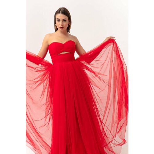 Lafaba Women's Red Strapless Tulle Evening Dress Slike