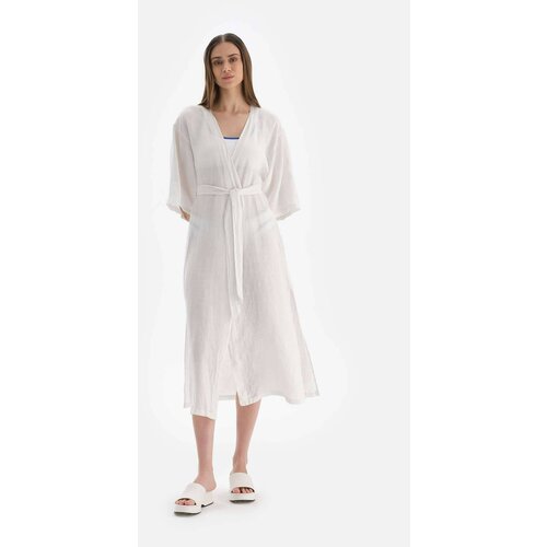 Dagi White Linen Long Kimono Cene