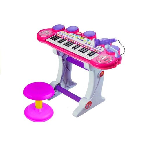 Lean_Toys Otroška klaviatura z mikrofonom in stolom roza Cene