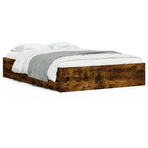 Maison Chic Posteljni okvir - Dvoposteljna postelja - Zakonska postelja s predali dimljen hrast 120x190 cm inž. les, (21696282) Slike
