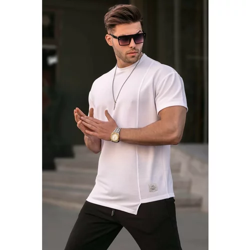 Madmext White Men's Regular Fit Asymmetrical Cut T-Shirt 6072