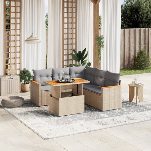 VidaXL 6-dijelni set vrtnih sofa s jastucima bež od poliratana Slike