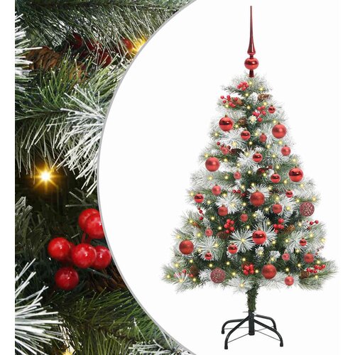 vidaXL Umjetno božićno drvce S LED lampica Zelena i bijela 150 cm - 150 cm s LED-ima i crvenim kuglicama Cene
