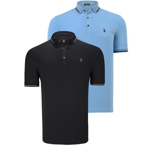 Dewberry DOUBLE SET T8586 MEN'S T-SHIRT-BLACK-LIGHT BLUE Cijene