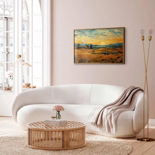  Plakat Impressionistic fields - painted golden landscape with fields of grain 90x60 Zlatni okvir Slike