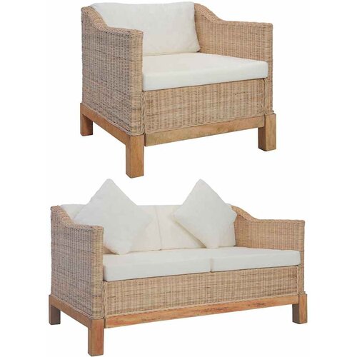  2-dijelni set sofa od prirodnog ratana s jastucima Smeđa Cene