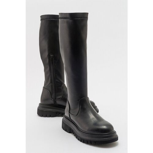 LuviShoes HENİN Black Stretch Women's Knee High Flat Boots Cene