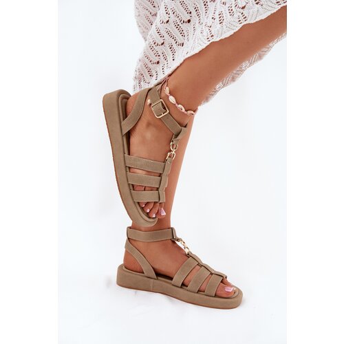 Boto Women's Platform Sandals With Golden Detail Khaki Kartia Cene