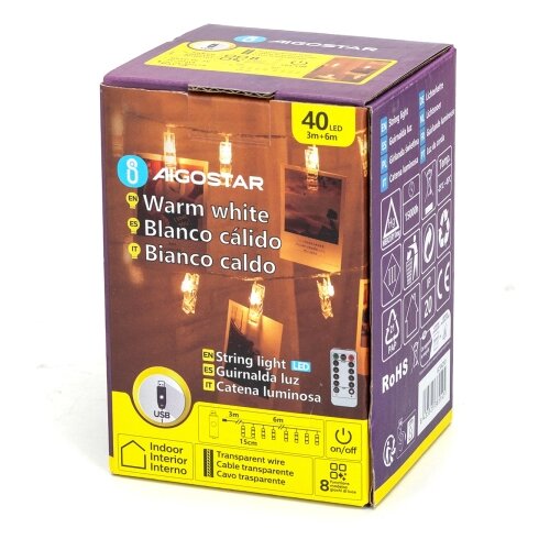 Aigostar LED dekorativni lanac 40xLED/5W/USB 9 m topla bela Slike