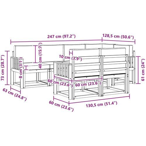  Set vanjskih sofa 7 kom. Bijela i krem Poliester Smeđa 247 x 128,5 x 73 cm Slike
