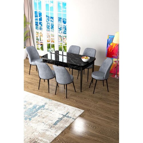 Hanah home Set Trpezarijski sto i 6 stolica Zen, sivo-crna Cijene