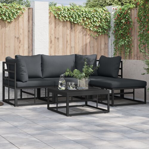 VidaXL Vrtna sedežna garnitura 5 pcs Črna 213 x 141.5 x 71 cm Aluminij Slike