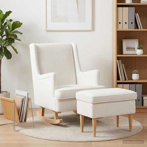  Fotelja s footstoolom 2 kom. Krem Boucl&amp;eacute; 60 x 79 x 87,5 cm Slike