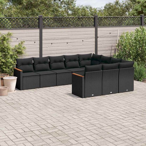  10-dijelni set vrtnih sofa s jastucima crni od poliratana Slike