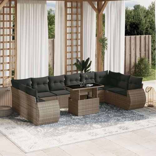 VidaXL 11-dijelni set vrtnih sofa od poliratana s jastucima sivi Slike