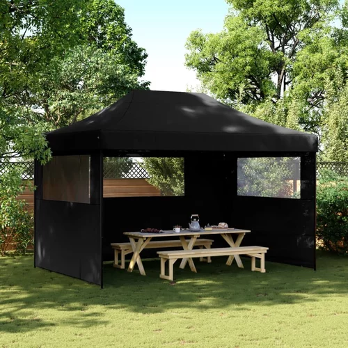 Sklopivi prigodni šator za zabave s 3 bočna zida crni