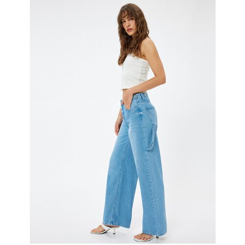 Koton Low Waist Denim Trousers with Pocket Detail - Loose Straight Fit Jeans Slike