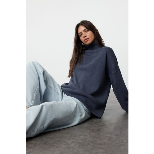 Trendyol indigo wide fit/oversize basic knitwear sweater Cene