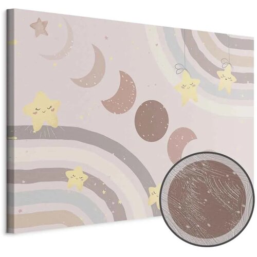  Slika - Joyful Sky - Yellow Cheerful Stars with a Rainbow Against the Phases of the Moon in a Light Beige Sky Hue 90x60 Premium Cijene