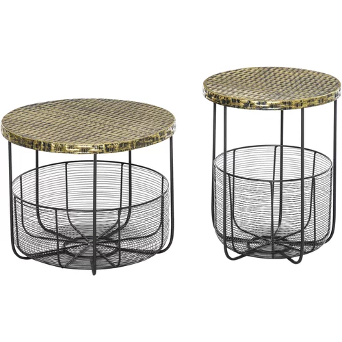 Outsunny Komplet 2 kovinskih vrtnih miz s košarami, zunanje pohištvo v industrijskem slogu, črna, (20753999)