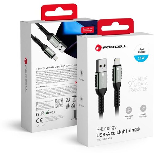 forcell kabal (kabl) f-energy C257 usb a na lightning 2,4A 12W cafule 3 m crni Cene