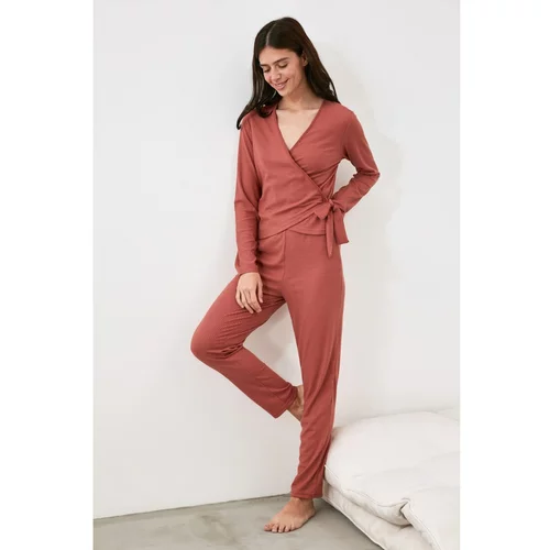 Trendyol Dried Rose Double Breasted Knitted Pajamas Set