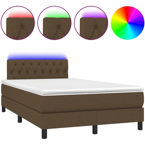 vidaXL Box spring postelja z vzmetnico LED tem. rjava 120x190 cm blago, (21112182)
