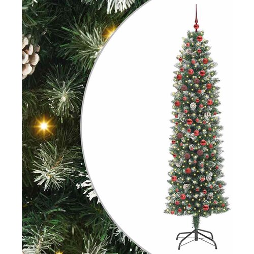 vidaXL Umetno vitko božično drevo med 300 LED Zelena in bela 210 cm, (5000067473) Cene