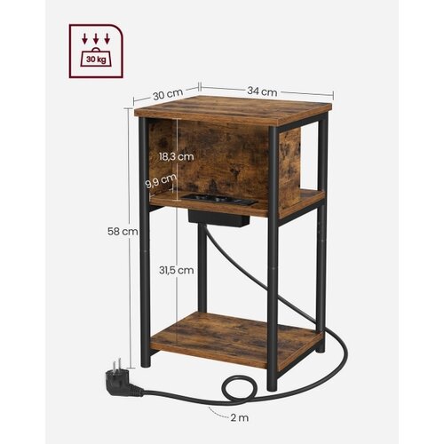  Stočić za odlaganje sa ugrađenim fiokama i USB portovima ROD braon/crna Slike