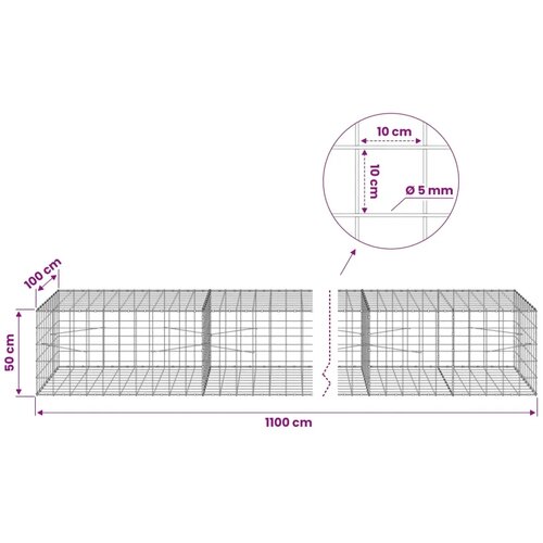  Gabion s žicom debljine 5 mm i mrežom 10x10 cm 1100x100x50 cm - 100 cm 50 cm 1100 cm Slike