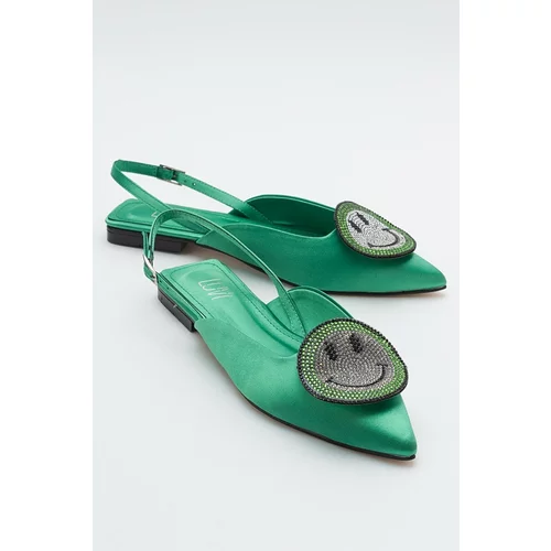 LuviShoes GEVEL Women's Green Satin Flats.