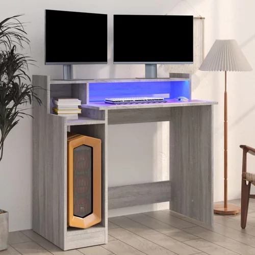  Radni stol s LED svjetlima siva boja hrasta 97x45x90 cm drveni