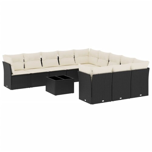  12-dijelni set vrtnih sofa od poliratana s jastucima crni Slike