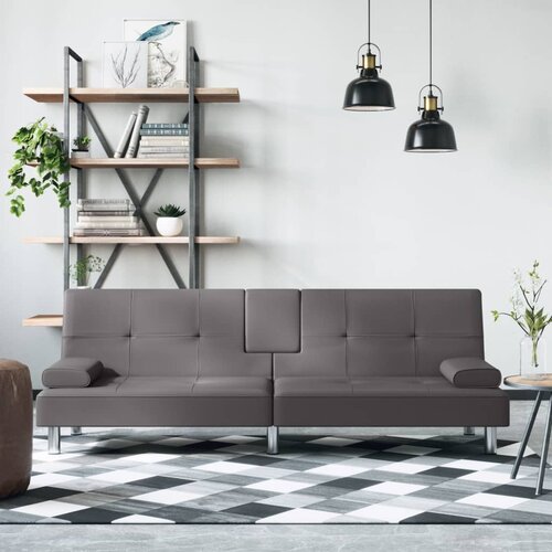 The Living Store Raztegljiv kavč z držali za skodelice sivo umetno usnje - Raztegljiv Kavč, (21494028) Slike