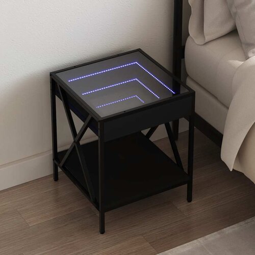  Noćni ormarić s beskonačnim LED svjetlima crni 40x40x49 cm Cijene