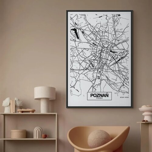  Slika - City Plan: Poznan (1 Part) Vertical 80x120 U crnom drvenom okviru Slike