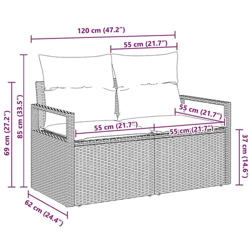  Vrtni kauč s jastukom s pohranom 120 x 62 x 69 cm poliratan Slike