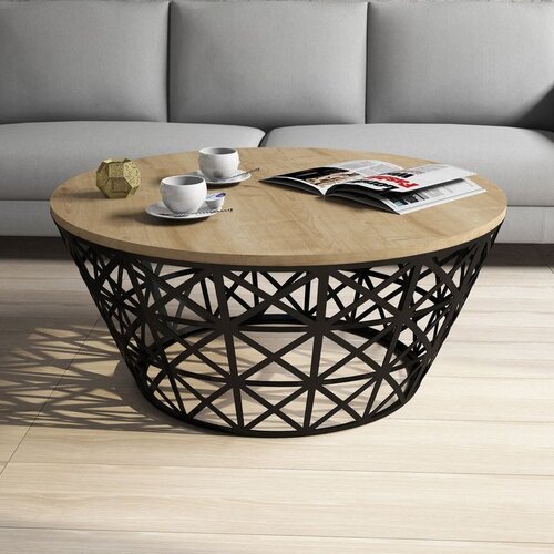 Hanah home Stil Metal Ferforje - Oak OakBlack Coffee Table Slike