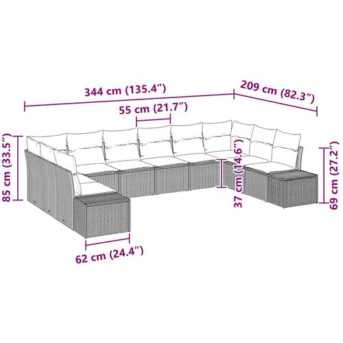  Sjedeća garnitura za vrt 10 kom. Smeđa poliratan 344 x 209 x 69 cm Slike