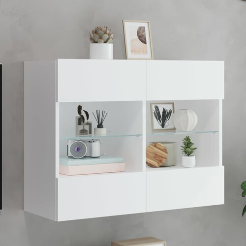  The Living Store Stenska TV omarica z LED lučkami bela 78,5x30x60,5 cm - TV Stenska Omarica, (21508166) Cene