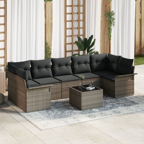 vidaXL 8 Dijelni Vrtni Sofa Set s Jastučićima Sivi Poli Ratan, 2-Sjedalna Vrtna Sofa s Prostorom za Pohranu & Jastučićima Sivi Poli Ratan Cijene